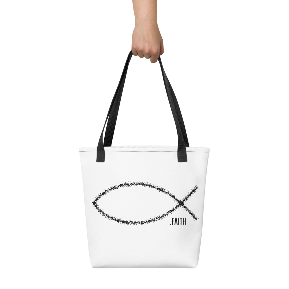 Stofftasche weiß christliches Symbol Fisch "Faith"