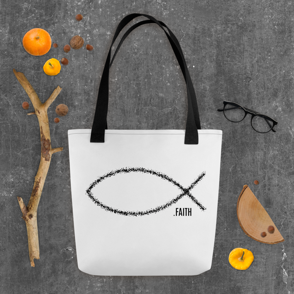 Stofftasche weiß christliches Symbol Fisch "Faith"