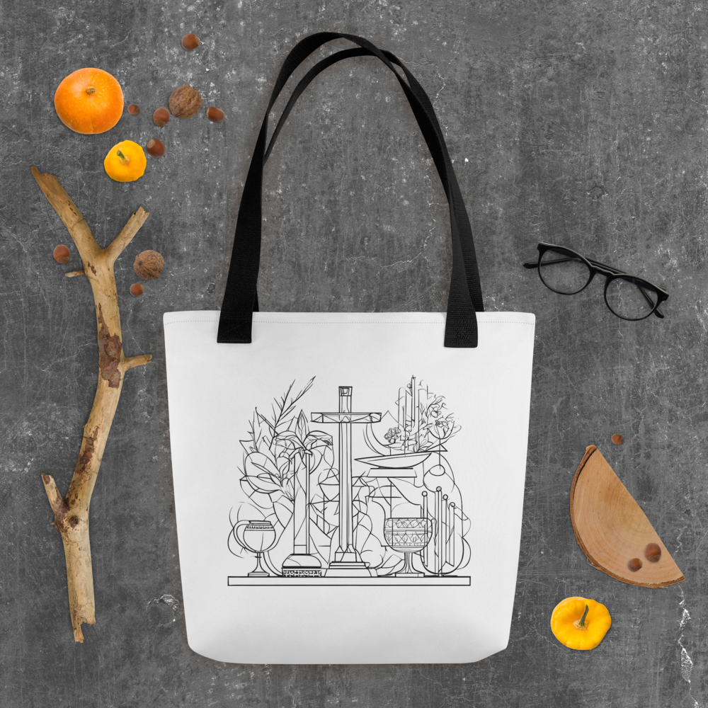 Stofftasche weiß Kreuz & Weinkelche