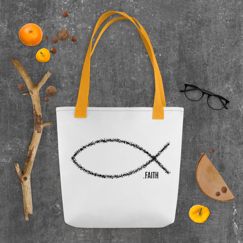 Stofftasche weiß christliches Symbol Fisch "Faith"