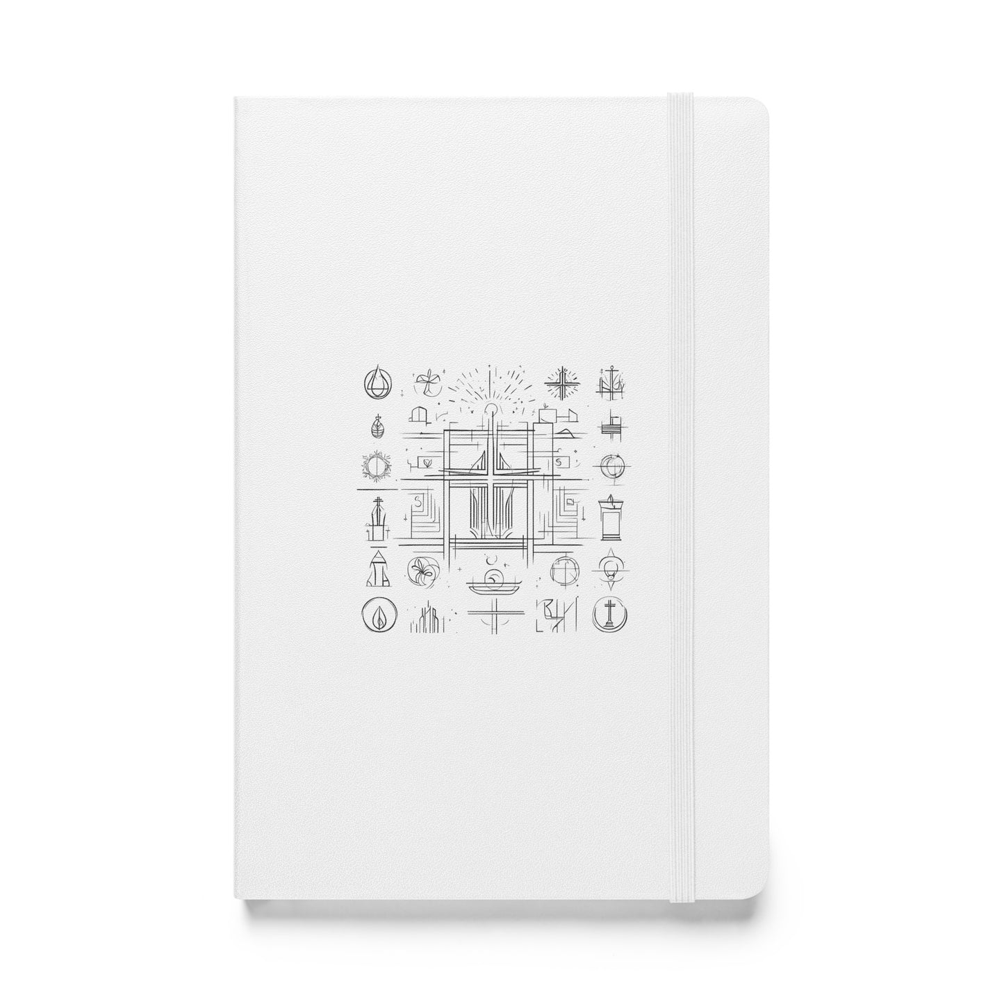 Hardcover Notizbuch weiß Stillleben christliche Symbole