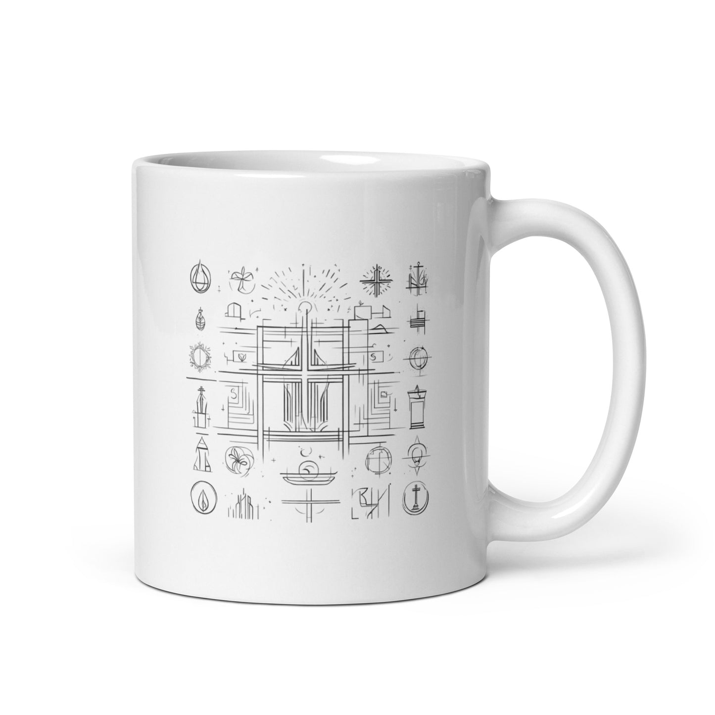 Tasse weiß glänzend Stillleben christliche Symbole